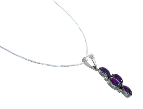 Southwest Magenta Turquoise Sterling Silver Box Chain Necklace Set JX129104